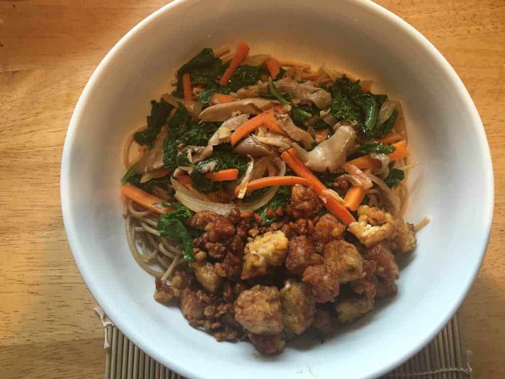 Make a savory lo mein using oyster mushrooms and tempeh!