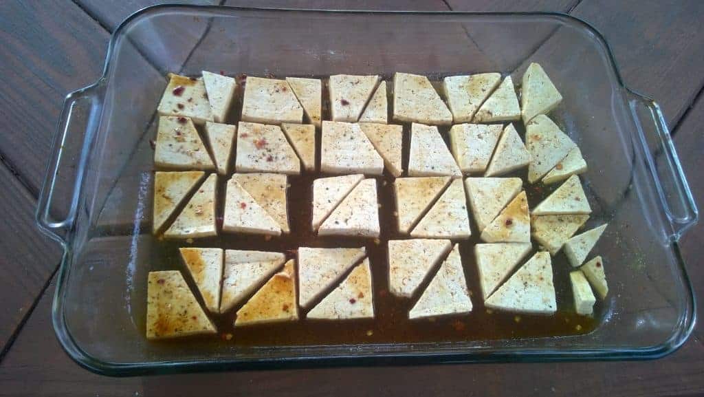 Marinating Tofu on Baking Sheet