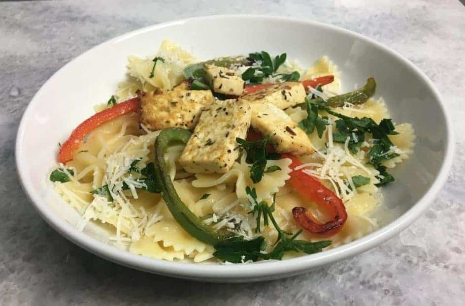 Farfalle with Parsley, Roasted Peppers and Tofu