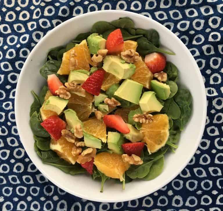 Orange, Avocado, Strawberry, Walnut and Spinach Salad